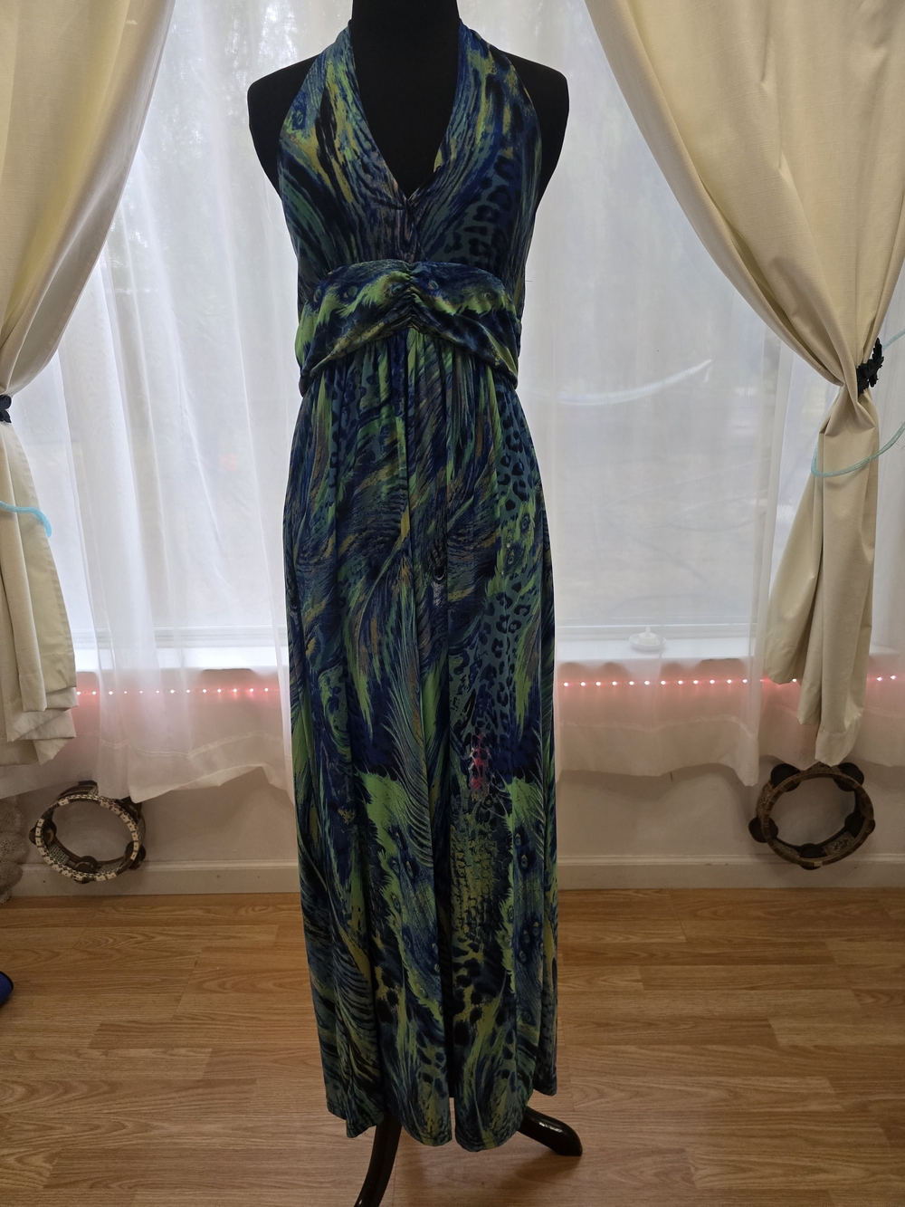 Halter Maxi Dress in Blue-Green Print